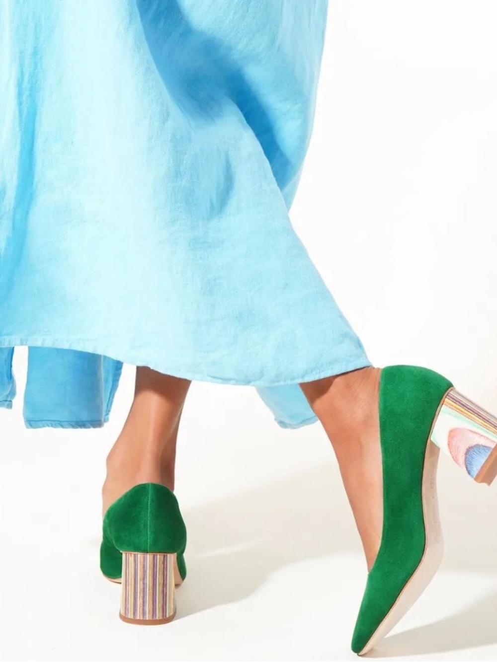 Charlotte Stone Estee Heel Green Suede Block Heel Pumps - Women's Dress Shoes - Picture 9 of 13